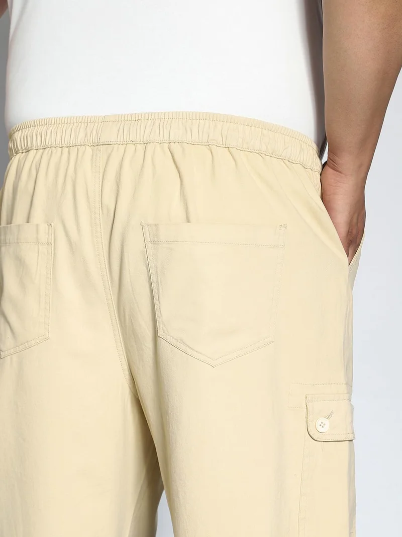 Urbano Fashion  Urbano Plus Men's Beige Loose Baggy Fit Cargo Jogger Chino Pant with 6 Pockets Stretchable for Men | Best Price UAE