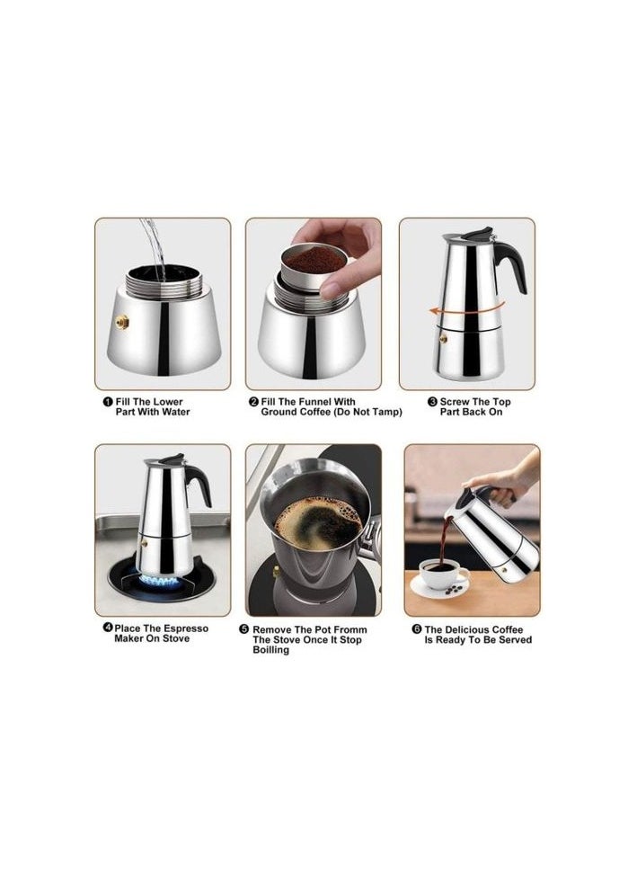 High Quality Espresso Coffee Maker Made of Stainless Steel Italian Mo ka Pot - 2 Cups - 100ml
