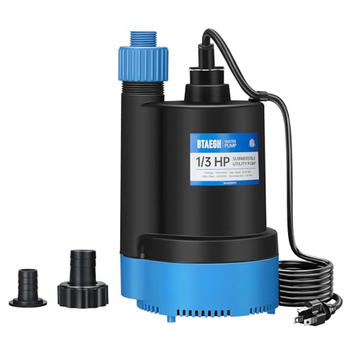 BTAEGH 1/3 HP Submersible Water Pump 2400GPH Small Sump Pump Thermoplastic Electric Portable Transfer Utility Pump Clean for Swimming Pool Basement Garden Pond - Image 1