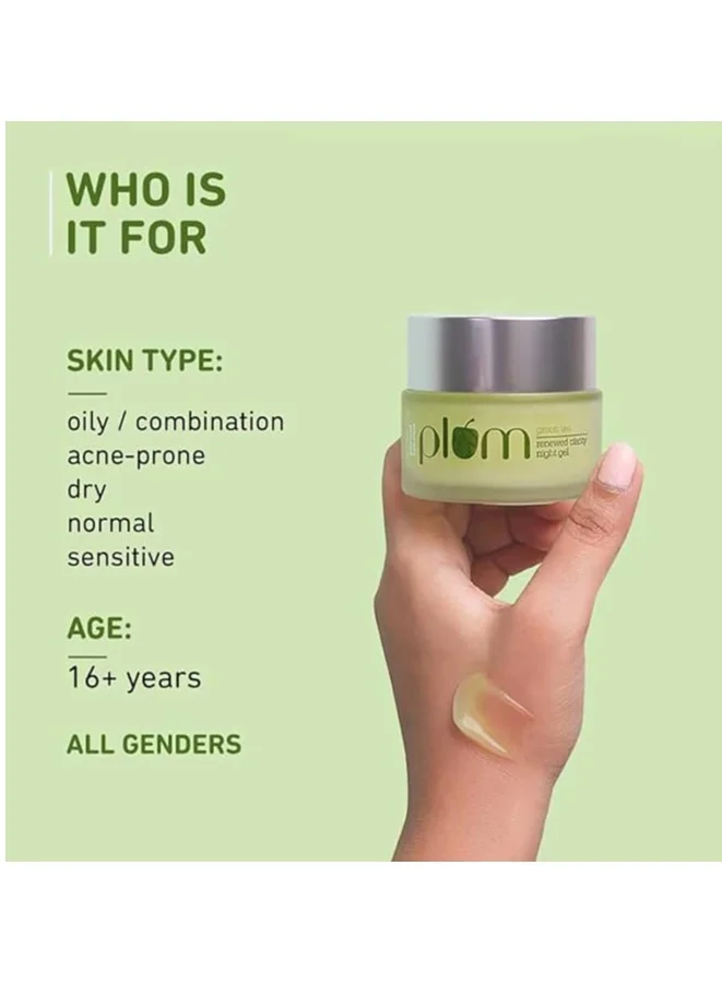 Plum  Plum Green Tea Night Face Gel Renewed Clarity Night Face Cream for Oily Normal Acne Prone Combination Skin Night Cream for Women Overnight Repair 100% Vegan Paraben Free, 50ml for Women | Best Price UAE