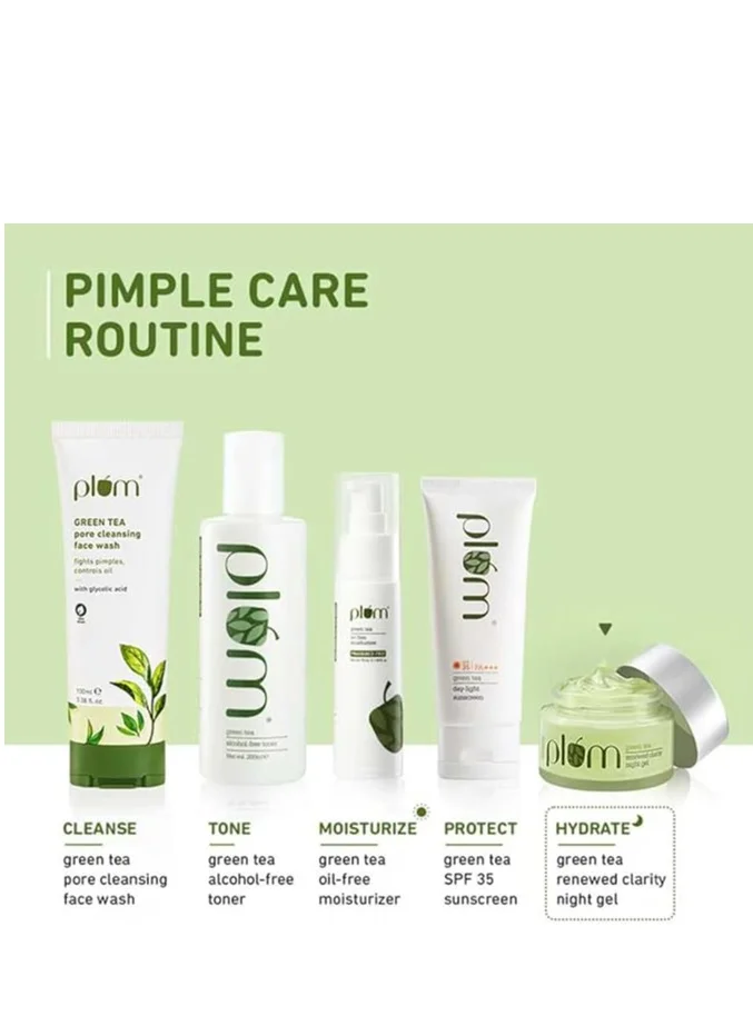 Plum  Plum Green Tea Night Face Gel Renewed Clarity Night Face Cream for Oily Normal Acne Prone Combination Skin Night Cream for Women Overnight Repair 100% Vegan Paraben Free, 50ml for Women | Best Price UAE
