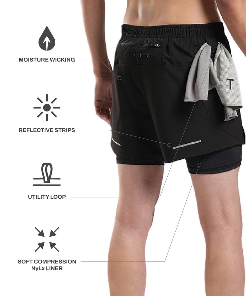 TEGO Men’s Pacer 5” Lined Shorts | Lightweight Gym & Running Shorts with Inner Compression Liner | Anti-Chafe, Quick-Dry | 2-in-1 Workout Shorts - Image 4