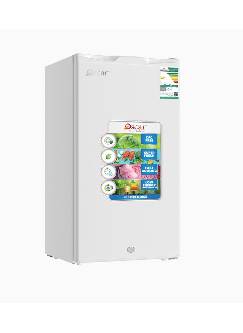 أوسكار اوسكار | ثلاجة بباب واحد سعة 90 لتر | المgle Door Refrigerator |Model: OR120DW | Eوديل: OR120DW | كفاءة في استخدام الطاقة بتصنيف 3 نجوم، ضاغط محكم، مكثف مخفي، باب قابل للعكس، طلاء أبيض، تحكم ميكانيكي في درجة الحرارة  - Image 1