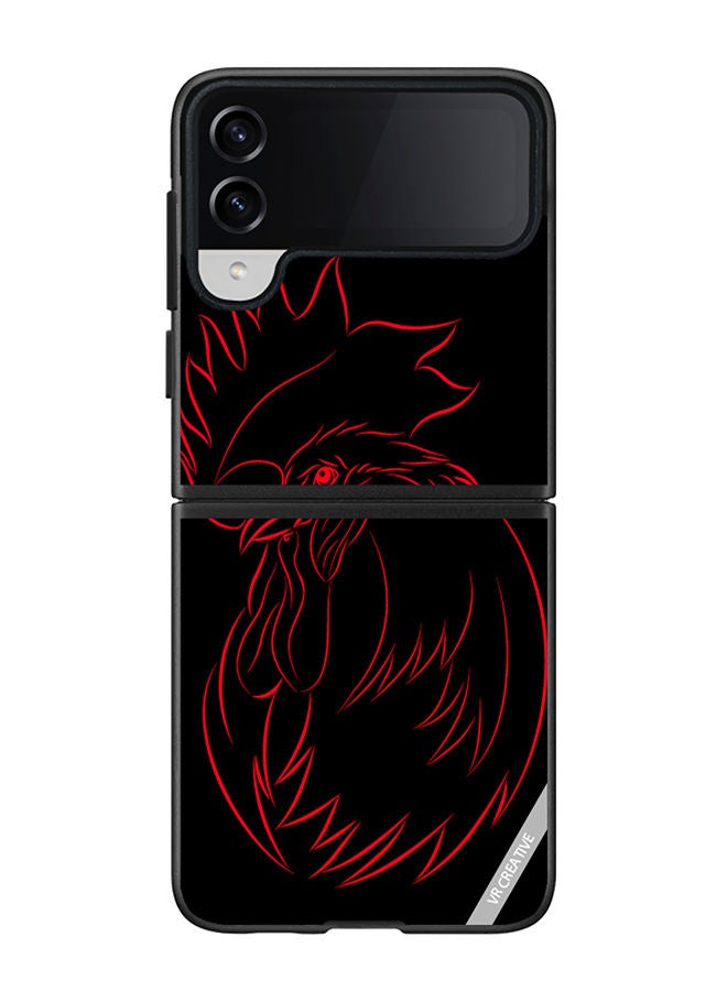 VR CREATIVE Protective Case Cover For Samsung Galaxy Z Flip4 Cooster Red Sketch On A Black Design Multicolour - Image 1