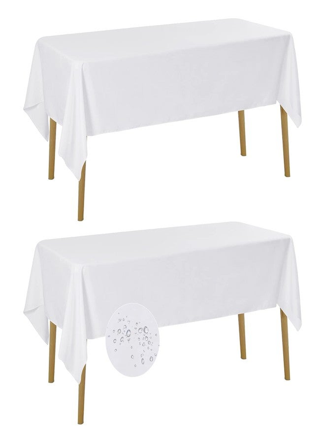 Fokitut 2 Pack Waterproof Rectangle Tablecloth, 60x102 Inch, Stain Resistant and Wrinkle Polyester Table Cloth, Fabric Table Cover for Kitchen Dining, Wedding, Party, Holiday Dinner-White - Image 1