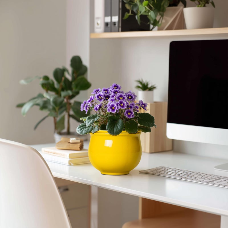 Teagas Ceramic Self Watering Planters, 6 Inch African Violet Pots for Indoor Outdoor Plants, Ceramic Plant Pot with Absorbent Inner Pot, Round Flower Pots, Living Room Decor, Gifts for Women, Yellow - Image 3