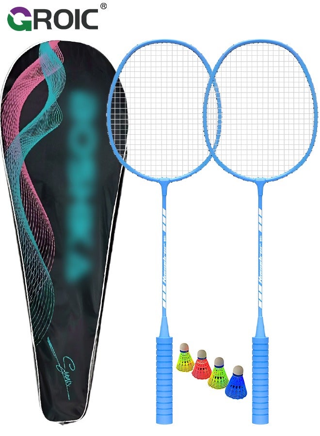 GROIC 2 Pieces Badminton Set,Outdoor sports set,Badminton Set Including 1 Badminton Bag,2 Rackets,4 Glowing badminton Shuttlecocks - Image 1