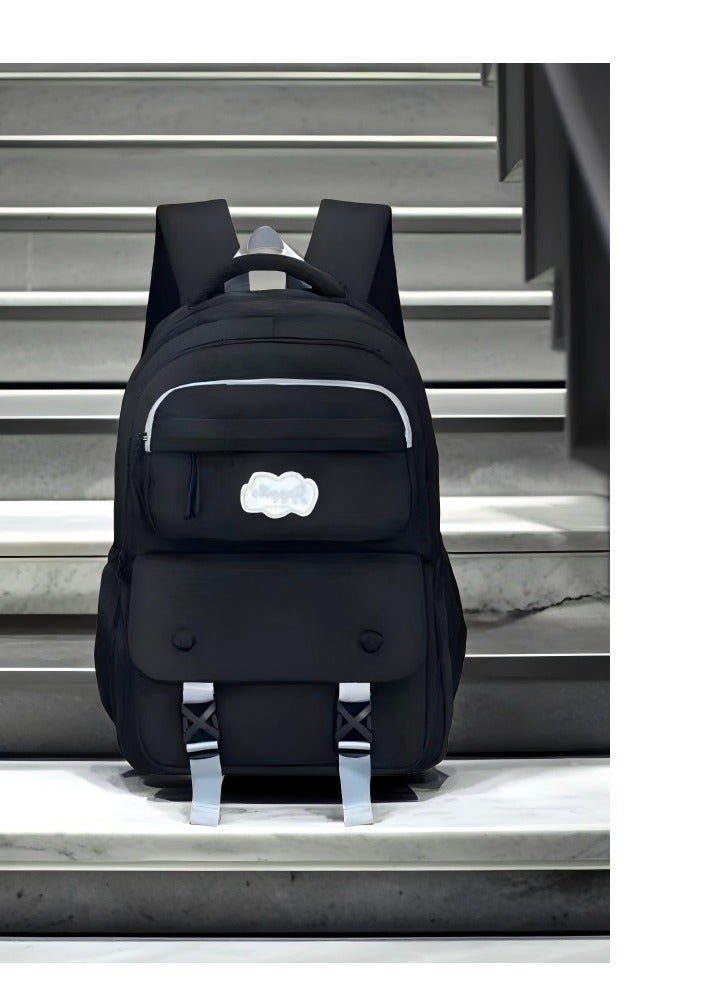 Beautiful Classic black children's backpack, adjustable shoulder strap backpack, minimalist aesthetic student backpack, multi-pocket backpack, lightweight backpack, ergonomic backpack, fashionable student backpack.  - Image 4