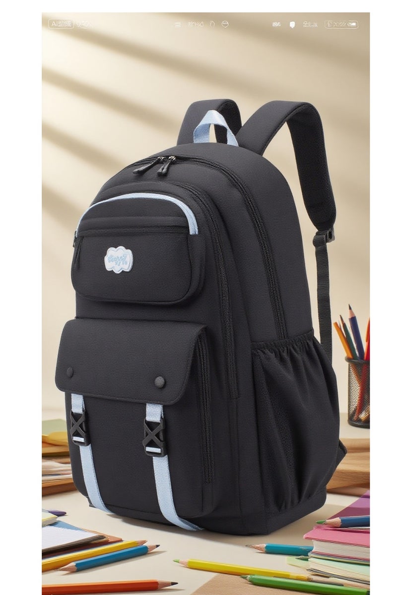 بيوتيفول حقيبة ظهر كلاسيكية سوداء للأطفال، حقيبة ظهر بحزام كتف قابل للتعديل، حقيبة ظهر طلابية جمالية بسيطة، حقيبة ظهر متعددة الجيوب، حقيبة ظهر خفيفة الوزن، حقيبة ظهر مريحة، حقيبة ظهر طلابية عصرية. - Image 4