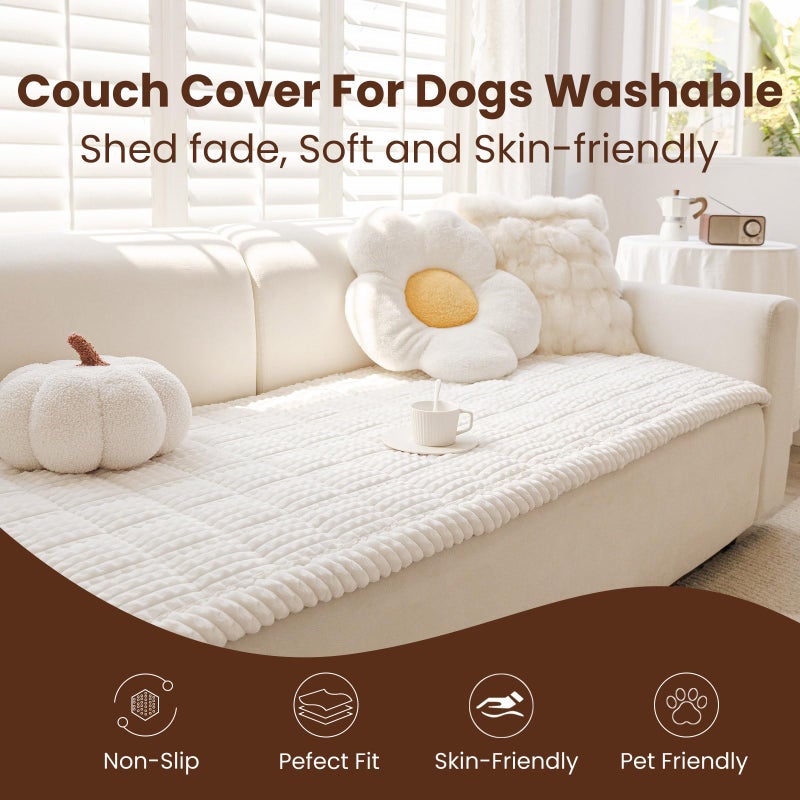 Disayu Couch Cover for Dogs Washable, Non-Slip Pet Couch Covers for Sofa, Fuzzy Dog Couch Cover Blanket for Furniture Protector (White, 27.6" x 59"/70 x 150cm) - Image 2