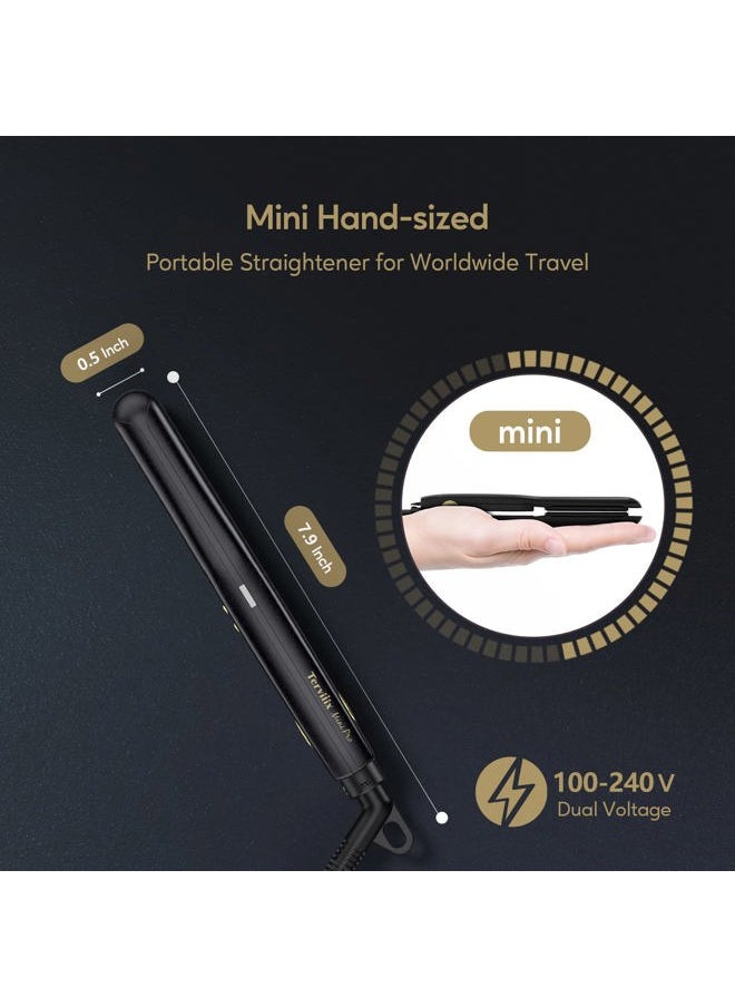 Terviiix Mini Flat Iron for Short Hair Temperature Adjustable, 1/2 Inch Mini Small Portable Ceramic Travel Hair Straightener for Men, Black  - Image 4