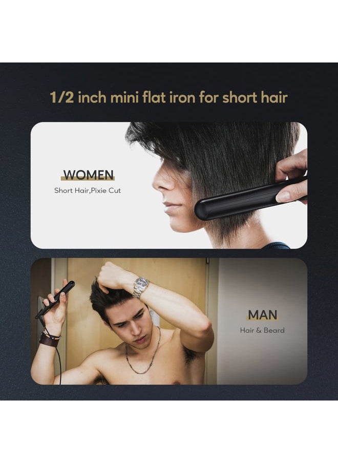 Terviiix Mini Flat Iron for Short Hair Temperature Adjustable, 1/2 Inch Mini Small Portable Ceramic Travel Hair Straightener for Men, Black  - Image 2