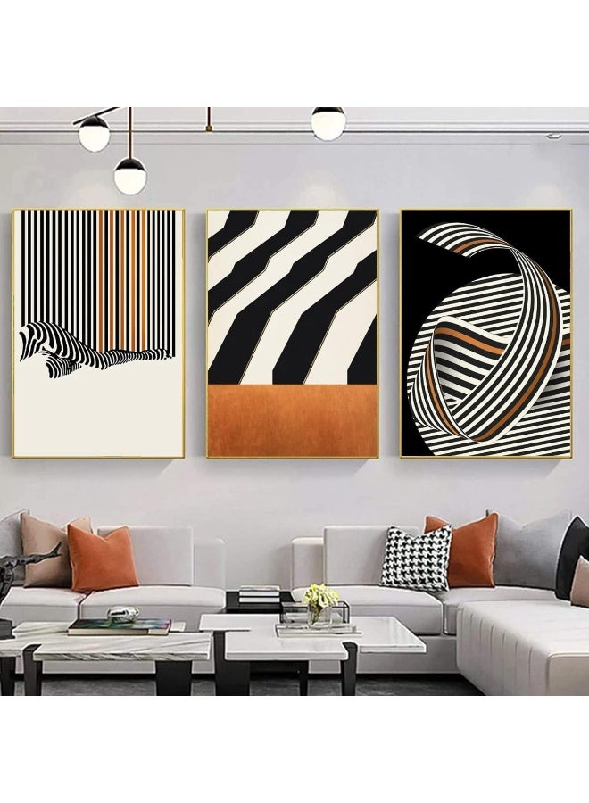 Home Trove Line Picture Orange Abstract Canvas Art Prints Black And White Minimalist Line Wall Art  - Image 1