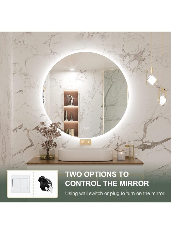 Taimi - Frameless Tri-Color Backlit LED Round Mirror 50CM Bathroom Vanity Mirror Dimmable Wall Mounted Makeup Mirror Large Anti-Fog Lighted Makeup Circle Mirror with Memory Function - Image 1