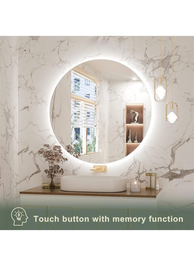 Taimi - Frameless Tri-Color Backlit LED Round Mirror 50CM Bathroom Vanity Mirror Dimmable Wall Mounted Makeup Mirror Large Anti-Fog Lighted Makeup Circle Mirror with Memory Function - Image 1