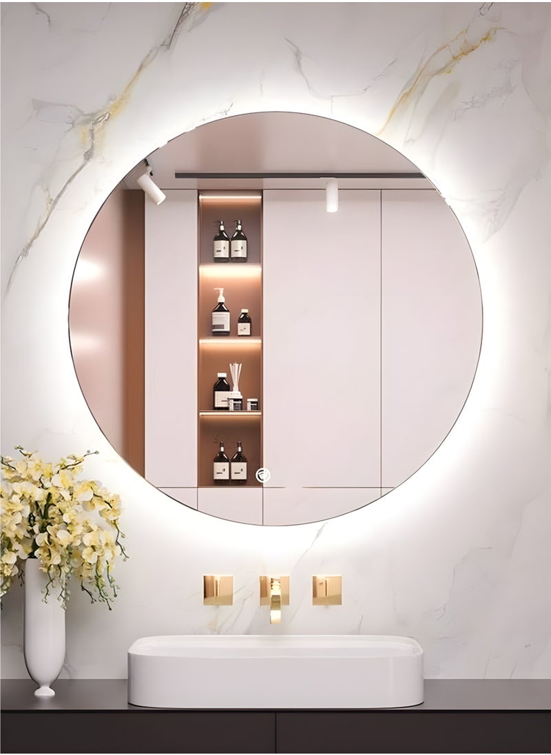 Taimi - Frameless Tri-Color Backlit LED Round Mirror 50CM Bathroom Vanity Mirror Dimmable Wall Mounted Makeup Mirror Large Anti-Fog Lighted Makeup Circle Mirror with Memory Function - Image 1