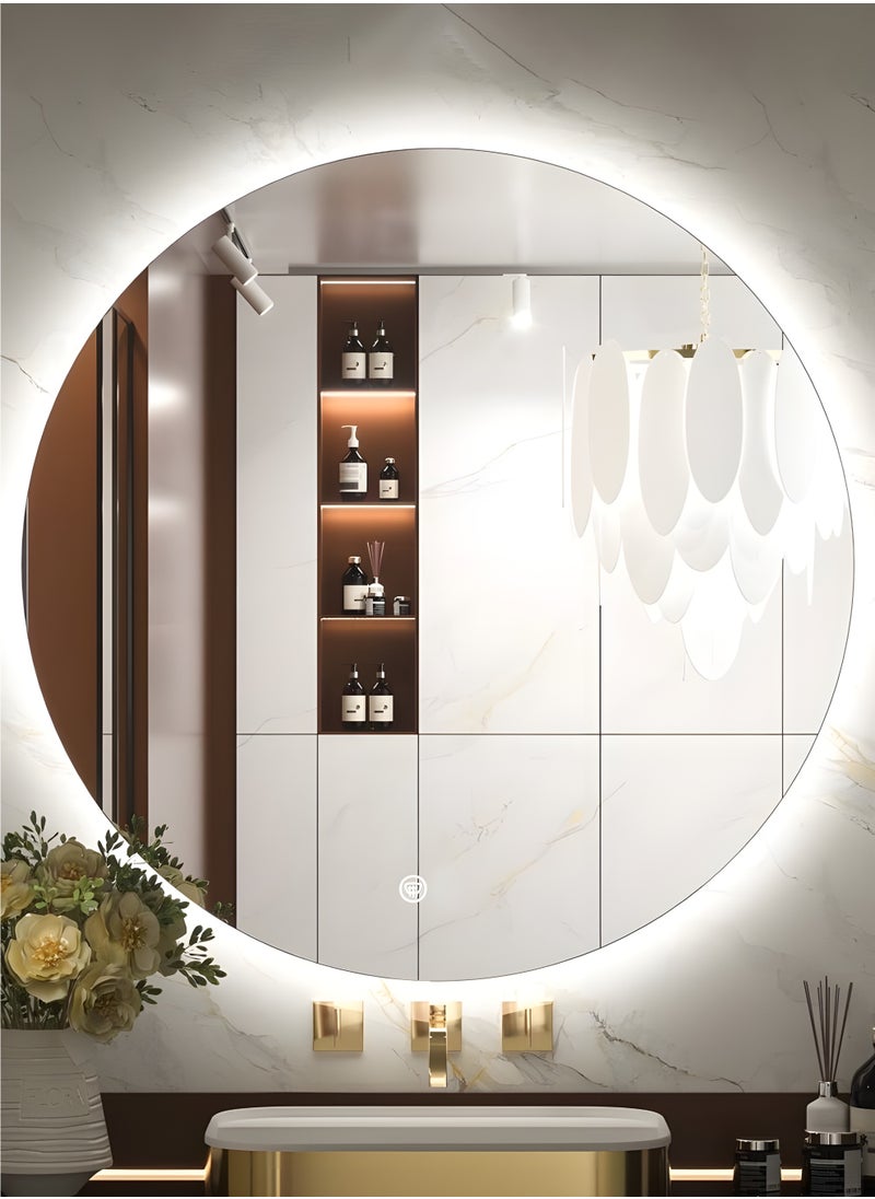 Taimi - Frameless Tri-Color Backlit LED Round Mirror 50CM Bathroom Vanity Mirror Dimmable Wall Mounted Makeup Mirror Large Anti-Fog Lighted Makeup Circle Mirror with Memory Function - Image 1