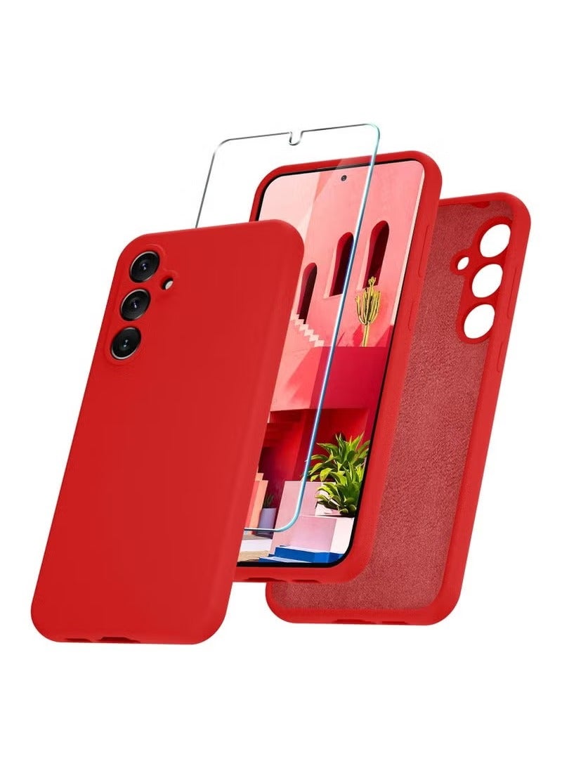 Samsung Galaxy S23 FE Case – Slim Liquid Silicone Shockproof Phone Cover with Soft Microfiber Lining | Includes 1 Tempered Glass Screen Protector | Wireless Charging Compatible | Full Body Anti-Scratch Protection | Lightweight Red Protective Case