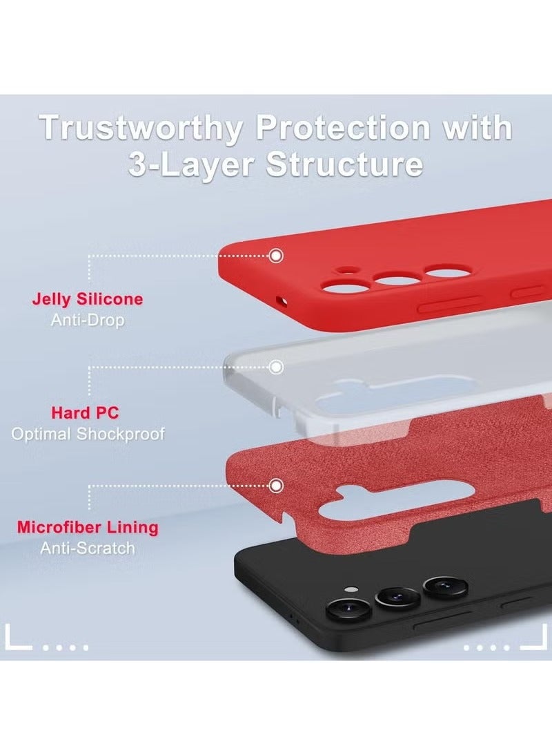 Samsung Galaxy S23 FE Case – Slim Liquid Silicone Shockproof Phone Cover with Soft Microfiber Lining | Includes 1 Tempered Glass Screen Protector | Wireless Charging Compatible | Full Body Anti-Scratch Protection | Lightweight Red Protective Case