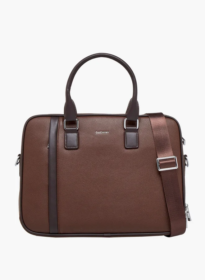 دوتشيني Solid Laptop Bag with Detachable Strap and Zip Closure