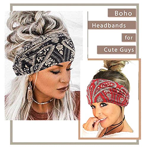 Aceorna Boho Bandeau Headbands Wide Knot Hair Band Stretch Turban Head Wraps Fashion Hair Accessories for Women 3 Pcs (Ornate) - Image 5