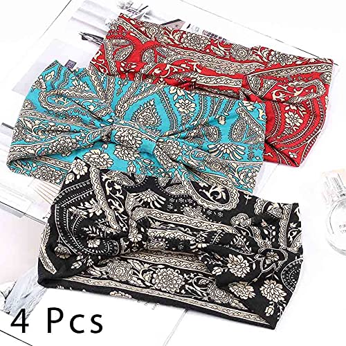 Aceorna Boho Bandeau Headbands Wide Knot Hair Band Stretch Turban Head Wraps Fashion Hair Accessories for Women 3 Pcs (Ornate) - Image 2