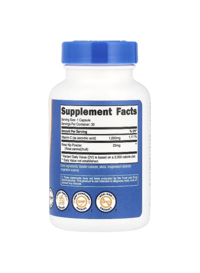Nutricost, Vitamin C With Rose Hips, 30 Capsules (Packaging may vary) - Image 2