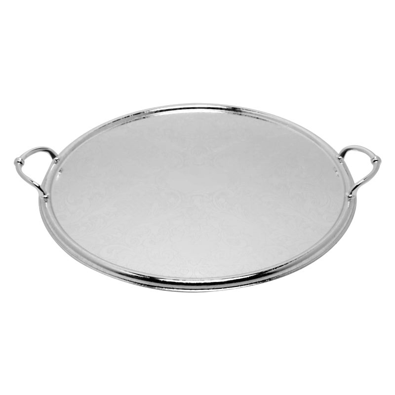 Soleter Large Iron Serving Tray Silver - Round Metal Tray with Dual Handles & Engraved Floral Pattern, Premium Home Decor for Entertaining, Weddings & Special Occasions - Image 2