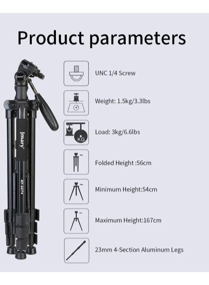 Jmary KP-2274 CameraAluminium Tripod with 4 Sections Professional Detachable Monopod Tripod with 360 Degree Head Quick Release Plate - Image 3