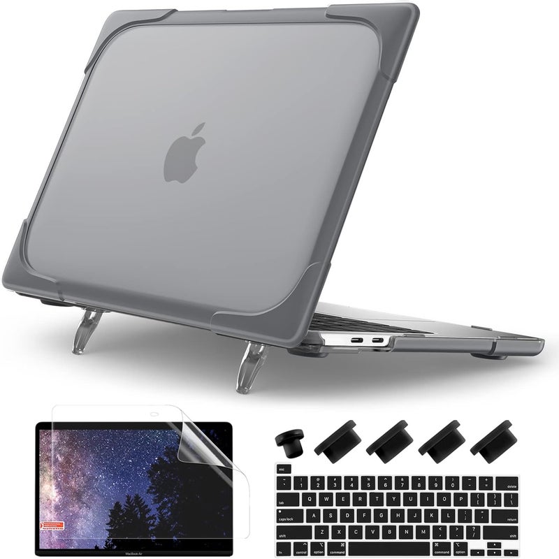 Batianda Heavy Duty Case for MacBook Pro 13 inch 2022 2020 Release A2338 M2 M1 A2289 A2251, Ergonomic Foldable Kickstand (Holds 22lbs) Matte Translucent Shockproof Cover with Spare Parts, Grey - Image 1