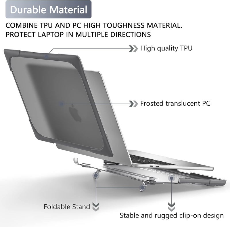 Batianda Heavy Duty Case for MacBook Pro 13 inch 2022 2020 Release A2338 M2 M1 A2289 A2251, Ergonomic Foldable Kickstand (Holds 22lbs) Matte Translucent Shockproof Cover with Spare Parts, Grey - Image 5