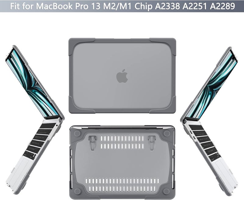 Batianda Heavy Duty Case for MacBook Pro 13 inch 2022 2020 Release A2338 M2 M1 A2289 A2251, Ergonomic Foldable Kickstand (Holds 22lbs) Matte Translucent Shockproof Cover with Spare Parts, Grey - Image 3