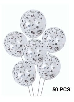 50 PCS Silver Color Star Shape Confetti Balloons For Birthday Anniversary And New Year Party Decoration