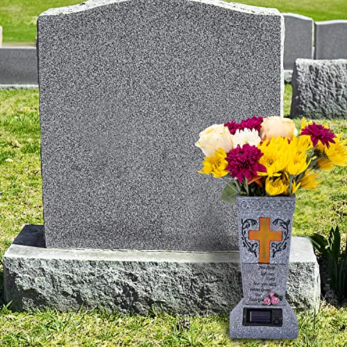 HUYIENO Solar Cemetery Grave Vase with LED for Fresh/Artificial Flowers Headstones Vases with Spikes Gravestone Decor Memorial Gifts for Loss of Loved One - Image 5