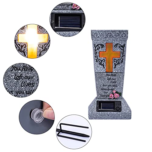 HUYIENO Solar Cemetery Grave Vase with LED for Fresh/Artificial Flowers Headstones Vases with Spikes Gravestone Decor Memorial Gifts for Loss of Loved One - Image 4