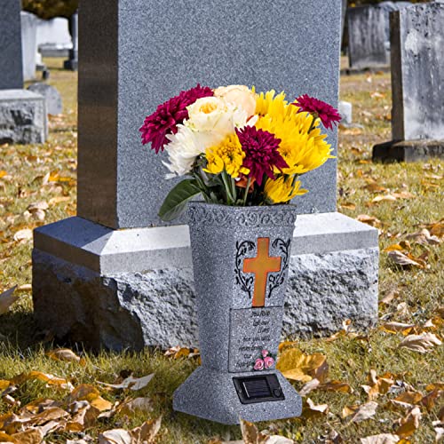 HUYIENO Solar Cemetery Grave Vase with LED for Fresh/Artificial Flowers Headstones Vases with Spikes Gravestone Decor Memorial Gifts for Loss of Loved One - Image 3
