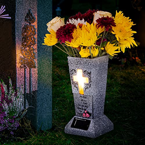 HUYIENO Solar Cemetery Grave Vase with LED for Fresh/Artificial Flowers Headstones Vases with Spikes Gravestone Decor Memorial Gifts for Loss of Loved One - Image 2