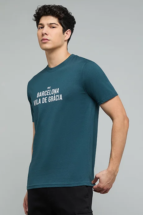 أر أند بي Typography Print T-Shirt with Crew Neck and Short Sleeves
