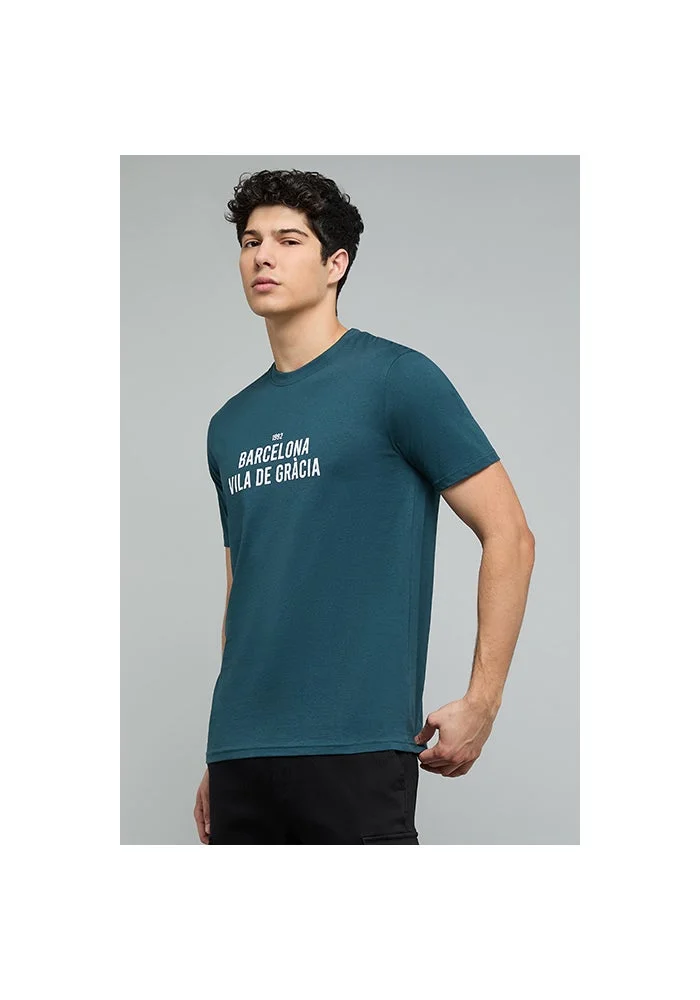 أر أند بي Typography Print T-Shirt with Crew Neck and Short Sleeves
