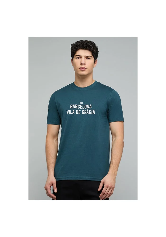 أر أند بي Typography Print T-Shirt with Crew Neck and Short Sleeves