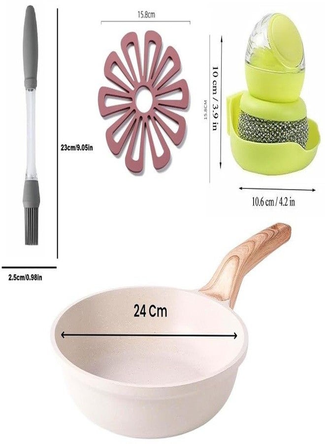 MILICRYSTAL Nonstick Ceramic Frying Pan Set – 11 Inch Skillet with Wooden Handle + Silicone Basting Brush + Pan Protector + Soap Dispensing Dish Scrubber - Image 2