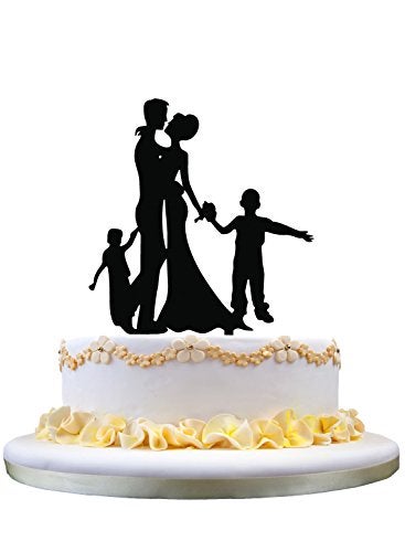 Kaishihui zhongfei Happy Family Wedding Cake Toppers with Son and Daughter, Bride and Groom Silhouette - Image 5