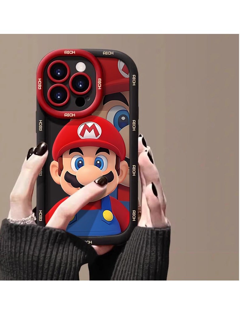 NIBEMINENT Mario Protective TPU Case Cover For iPhone 15 Pro Max, Puff Black/Red Hat White Letter Mario