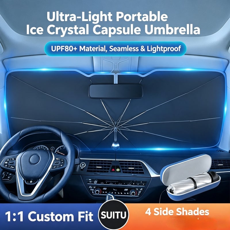Car Windshield Sun Shade Umbrella with Titanium Silver Coating, UV Protection, Foldable - Image 1