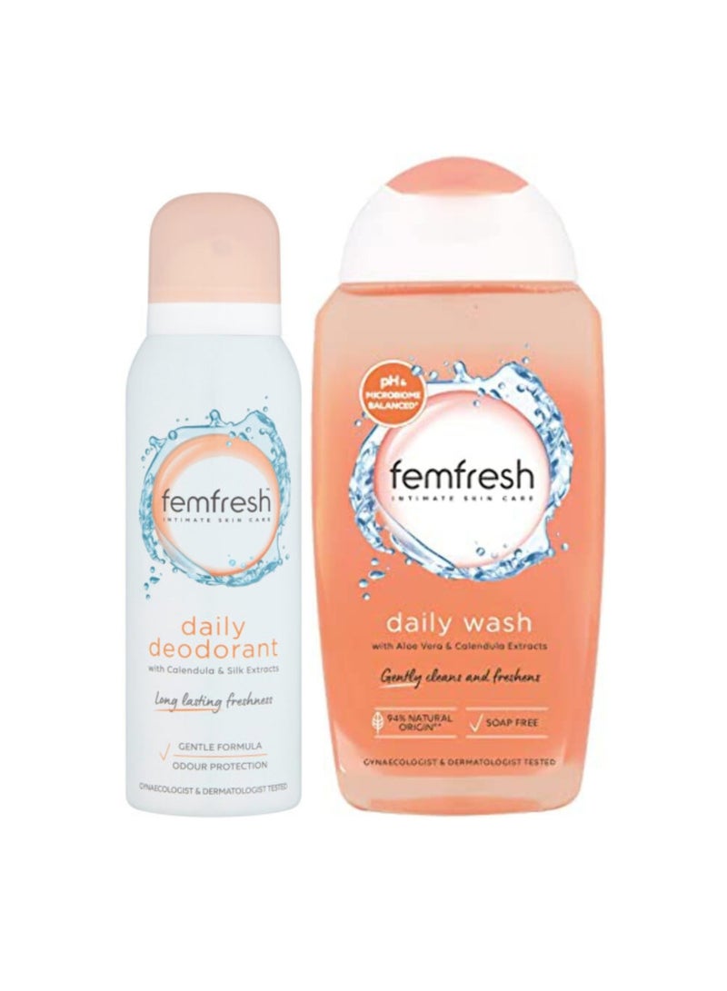 femfresh Intimate skin care Daily Wash 250ml & Daily deodorant 125ml - Image 1