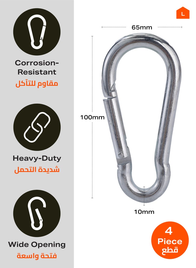 لوازم طقم حلقة تسلق بقفل إطباقي مكون من 4 قطع - 10 × 100مم - مشبك نابضي مقاوم للصدأ مع فتحة واسعة للربط السريع - مناسب للحبال والسلاسل والأدوات والمفاتيح والاستخدام الخارجي والمنزلي - Image 2