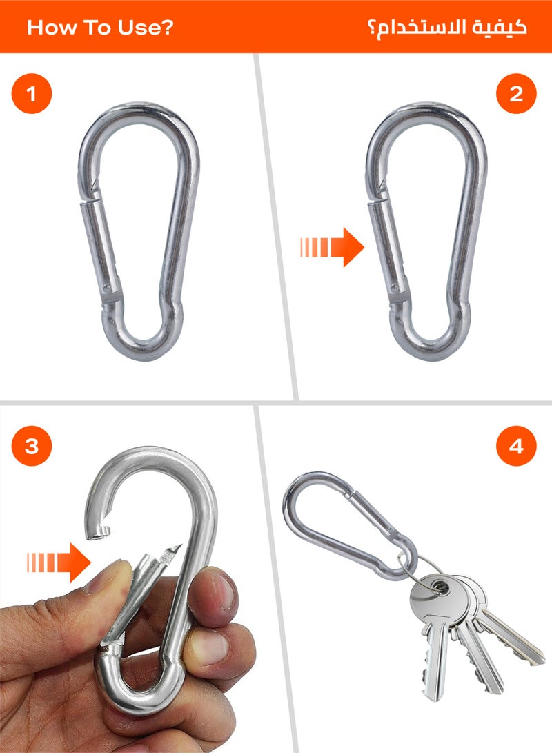 لوازم طقم حلقة تسلق بقفل إطباقي مكون من 4 قطع - 10 × 100مم - مشبك نابضي مقاوم للصدأ مع فتحة واسعة للربط السريع - مناسب للحبال والسلاسل والأدوات والمفاتيح والاستخدام الخارجي والمنزلي - Image 4