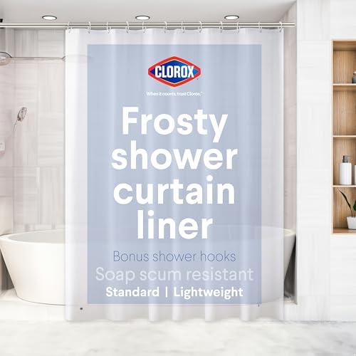 CLOROX Shower Curtain Liner & Hooks, Premium Lightweight Flexible Waterproof 4g PEVA for Bathroom with Weighted Magnets, Standard Size 70" x 72", Frosty 1 Pack - Image 1