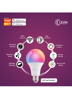 Levin Germany Levin Germany 9W Smart WiFi RGB Bulb, TUYA WiFi Smart A60 E27 LED Bulb, 810LM, RGB Color Changing, Dimmable, Compatible with Alexa & Google Home - Smart Home Lighting- 2 Years Warrany  - Image 5