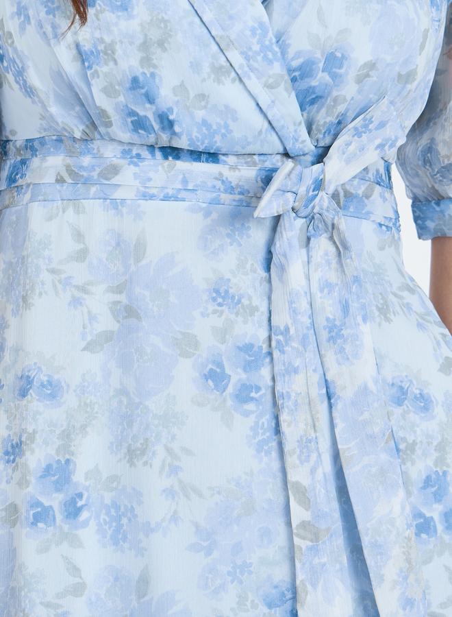 Styli Women Blue Floral Printed Puff Sleeve Maxi Dress - Image 4
